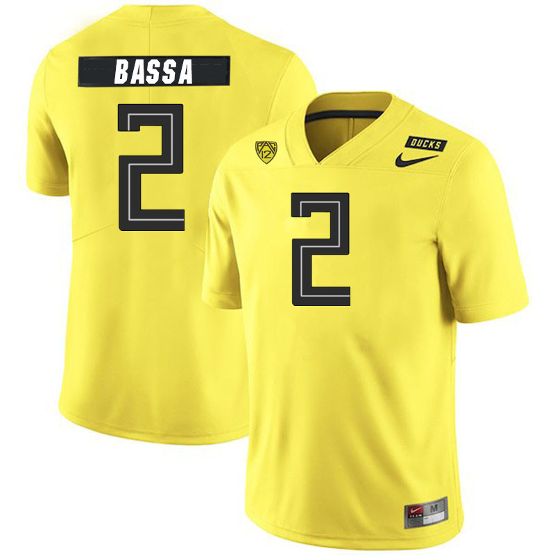 Men #2 Jeffrey Bassa Oregon Ducks College Football Jerseys Stitched Sale-Yellow - Click Image to Close